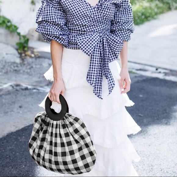 Mansur Gavriel Checkered Market Bag Black White Gingham Canvas‎ Large Plaid - Picture 2 of 10